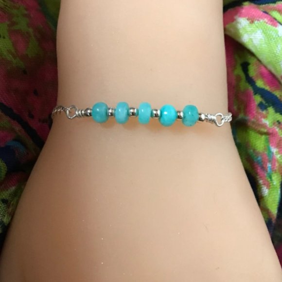 Amazonite Sterling Silver Bracelet- Amazonite Bar Style Bracelet - Picture 2 of 5